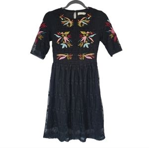 Roolee Black Lace Embroidered midi Dress